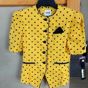 Leslie Fay Short Sleeve Blazer Black and Marigold Color Size 6